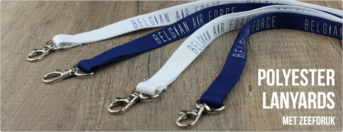 witte en blauwe polyester lanyards met opdruk voor de Belgian Air Force Days