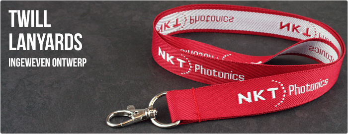 Rode lanyards van geweven stof voor NKT photonics